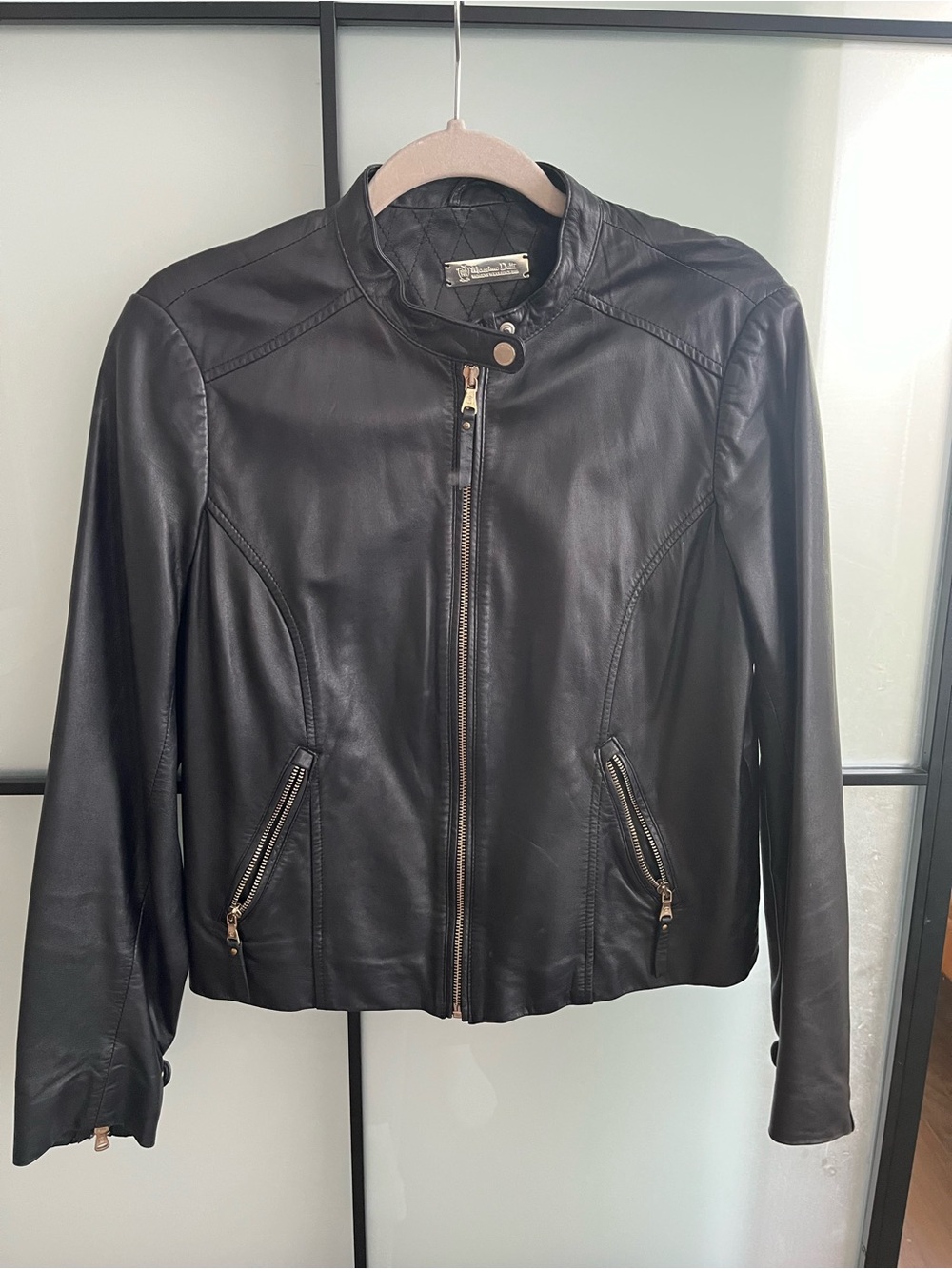 Massimo Dutti Black Leather Zip-Front Jacket